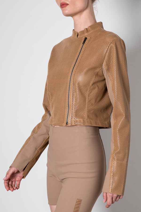 Vegan Perforated Leather Zip Jacket Tech Stretch - VINCENT Coat STYLEM   