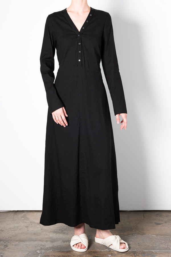 Stretch Linen V Neck Dress with Cut Out Back - WONDA Dress STYLEM Black P 