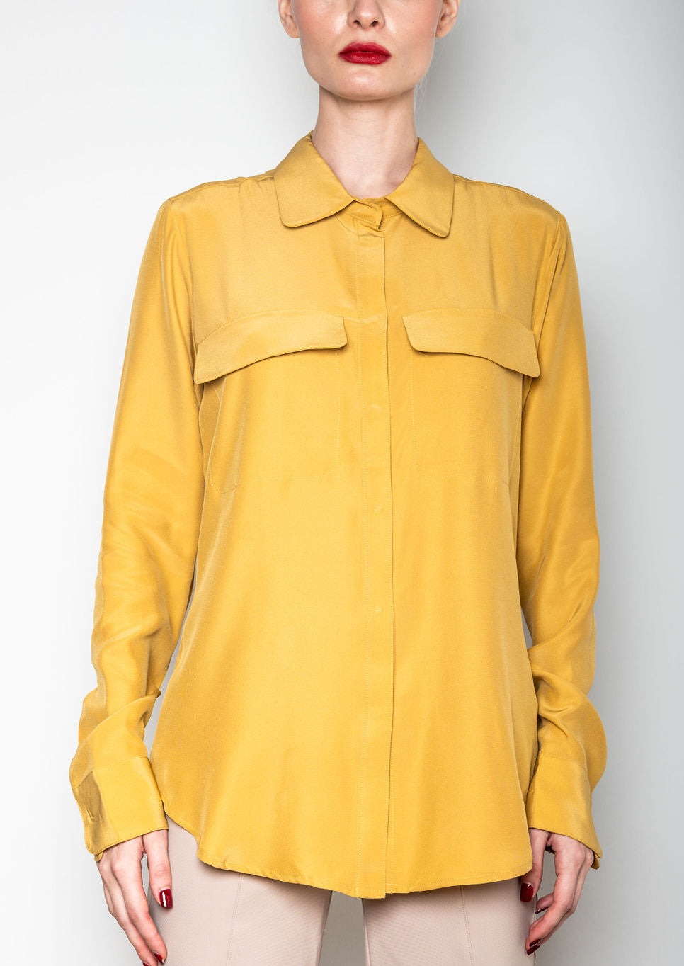 Silk Charmeuse Shirt with flap pocket - TERRAMOR Top General Orient Marigold P