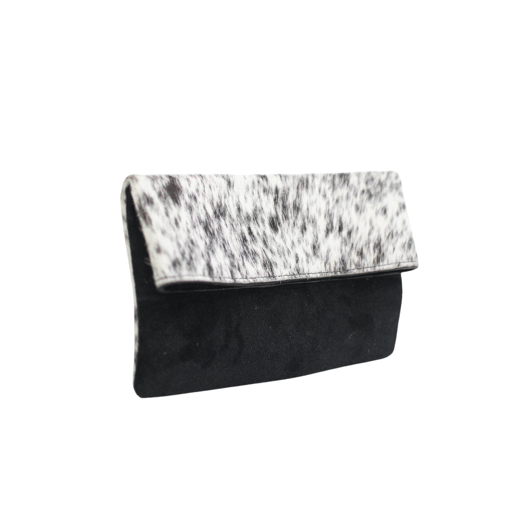 Half Calf and Suede Fold-Over Clutch
