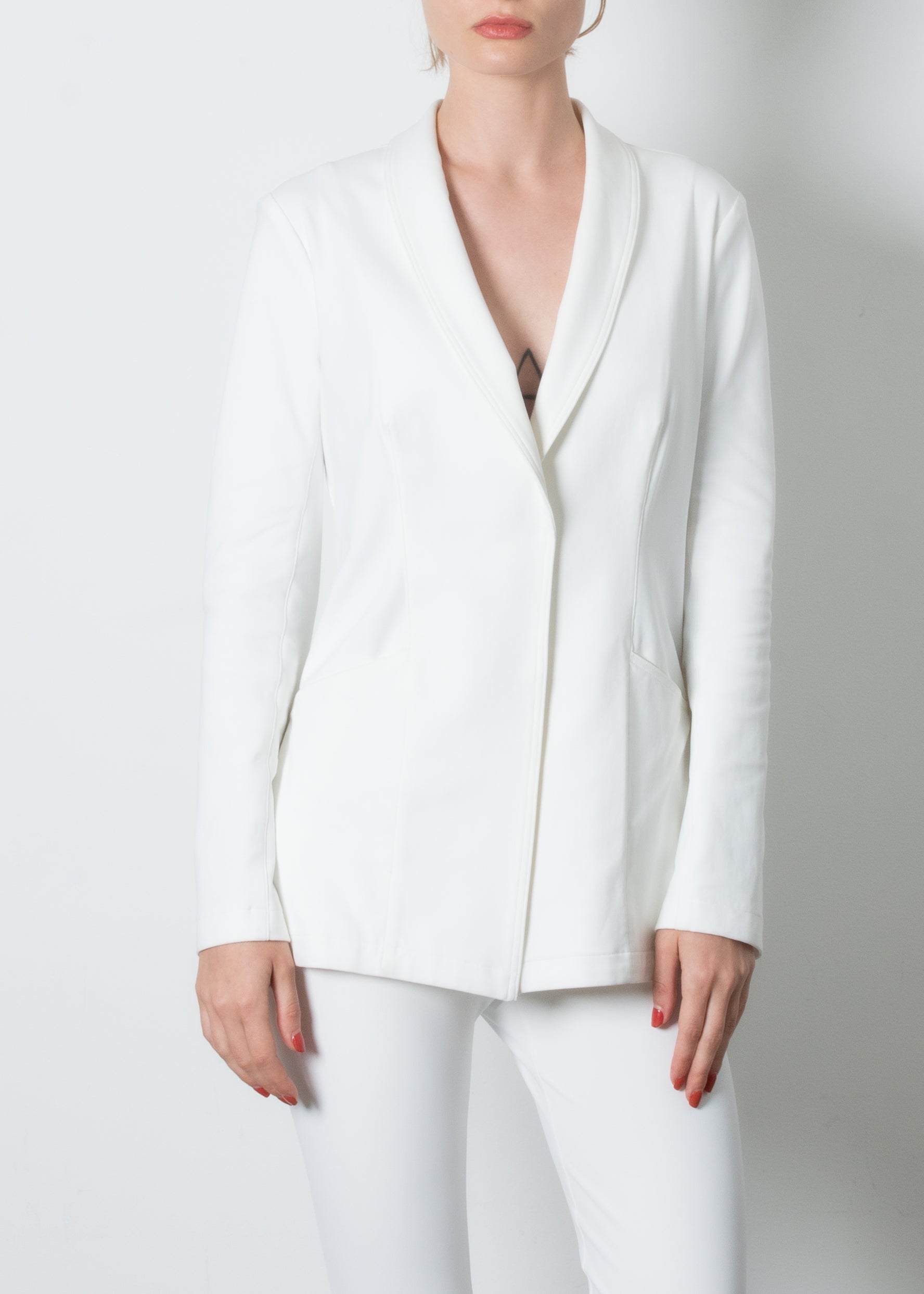 Stretch Shawl Collar Blazer with Zipper - TAMARA CORE Coat STYLEM White P