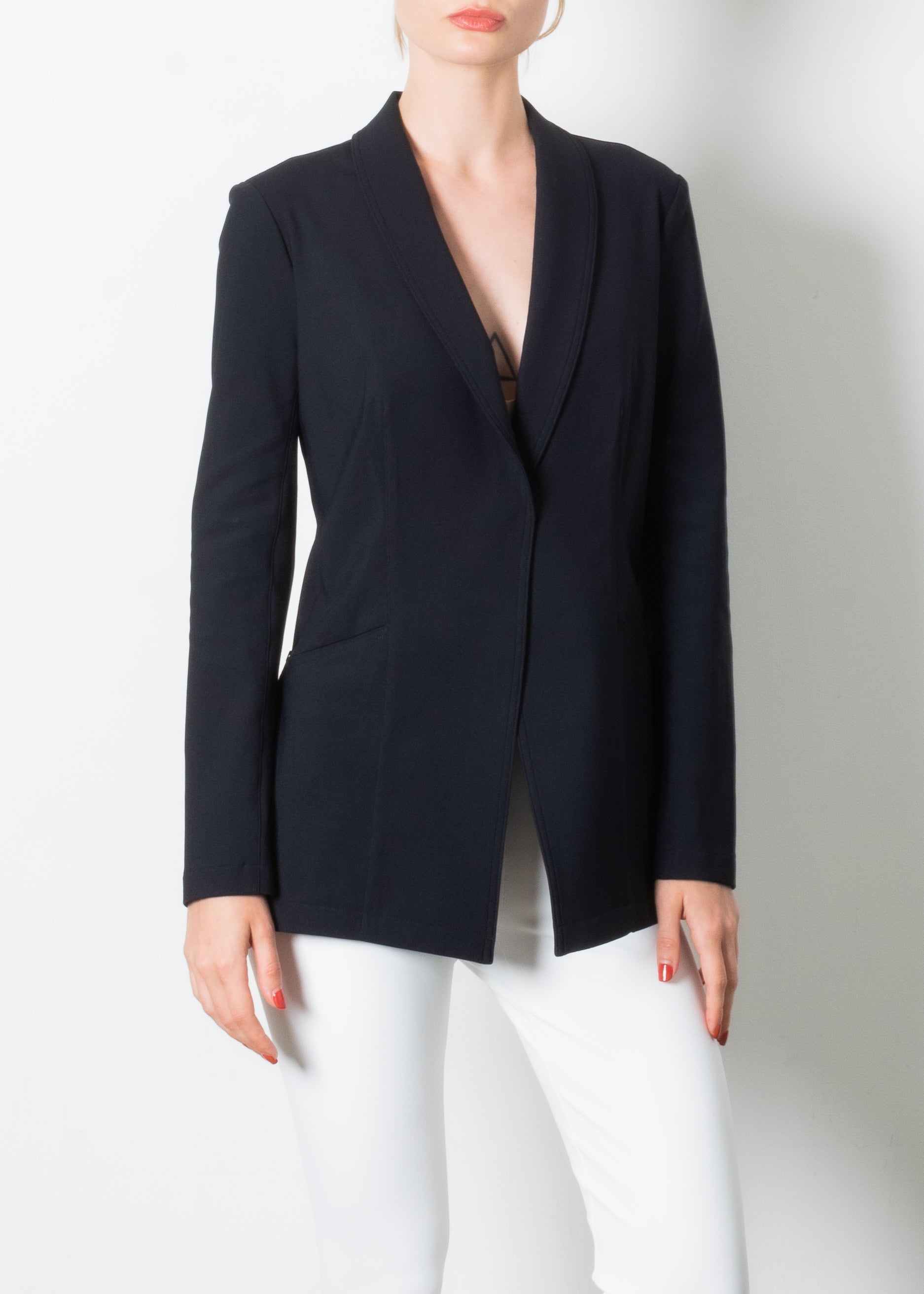 Stretch Shawl Collar Blazer with Zipper - TAMARA CORE Coat STYLEM Black P