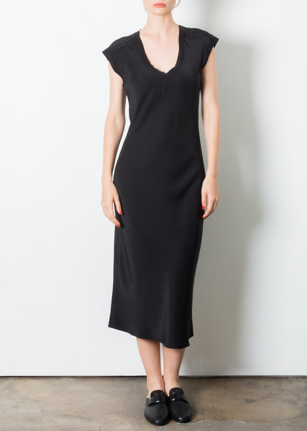 Silk Bias V Neck Long Dress - TRURO Dress General Orient Black P 