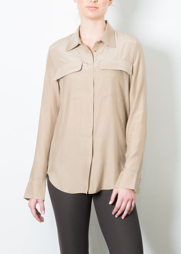 Silk Charmeuse Shirt with flap pocket - TERRAMOR F3 Top GENERAL ORIENT Mushroom P 