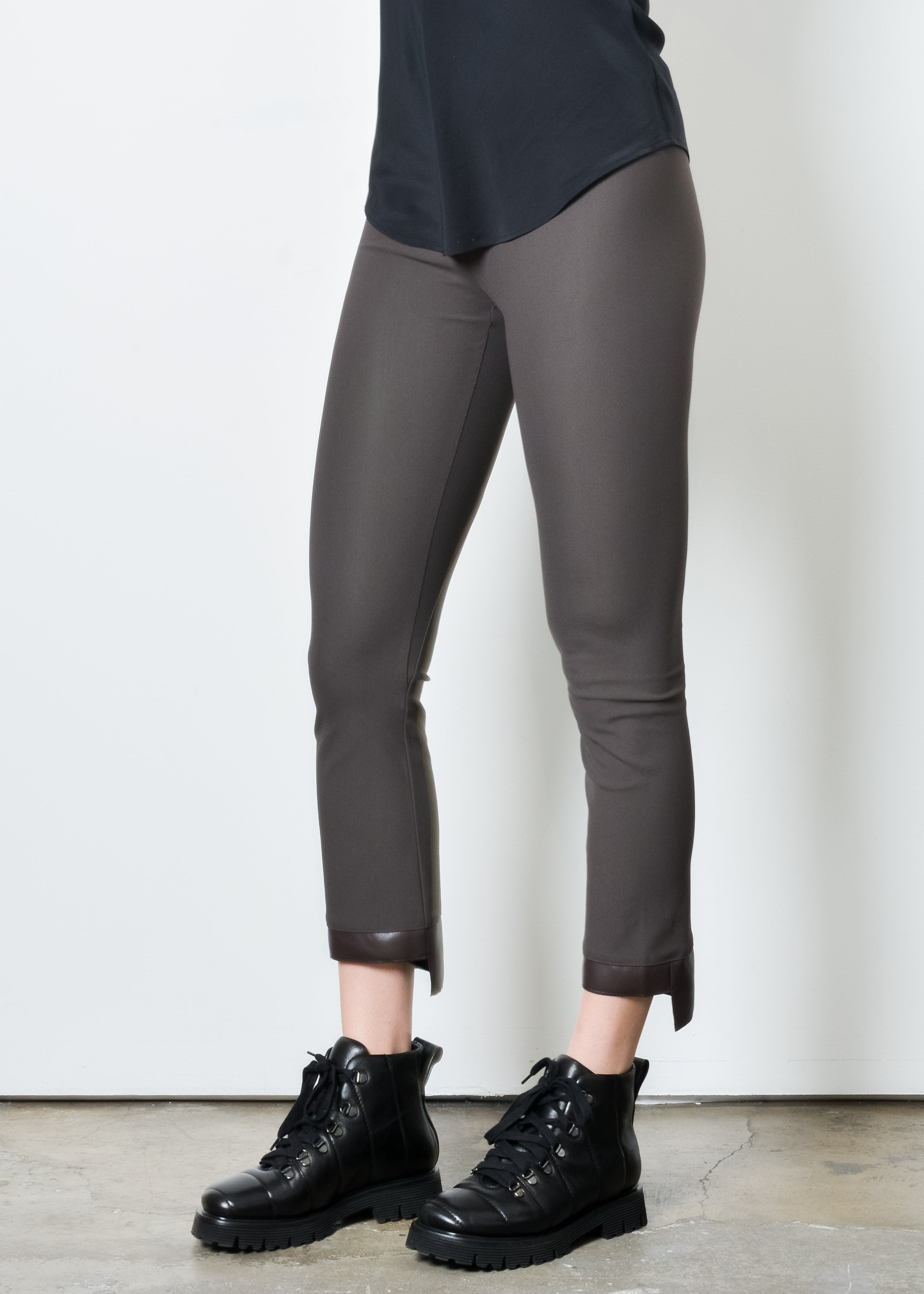 Tech Stretch Vegan Leather Step Hem Cropped Flare Pant - OLGA F2 Pant STYLEM