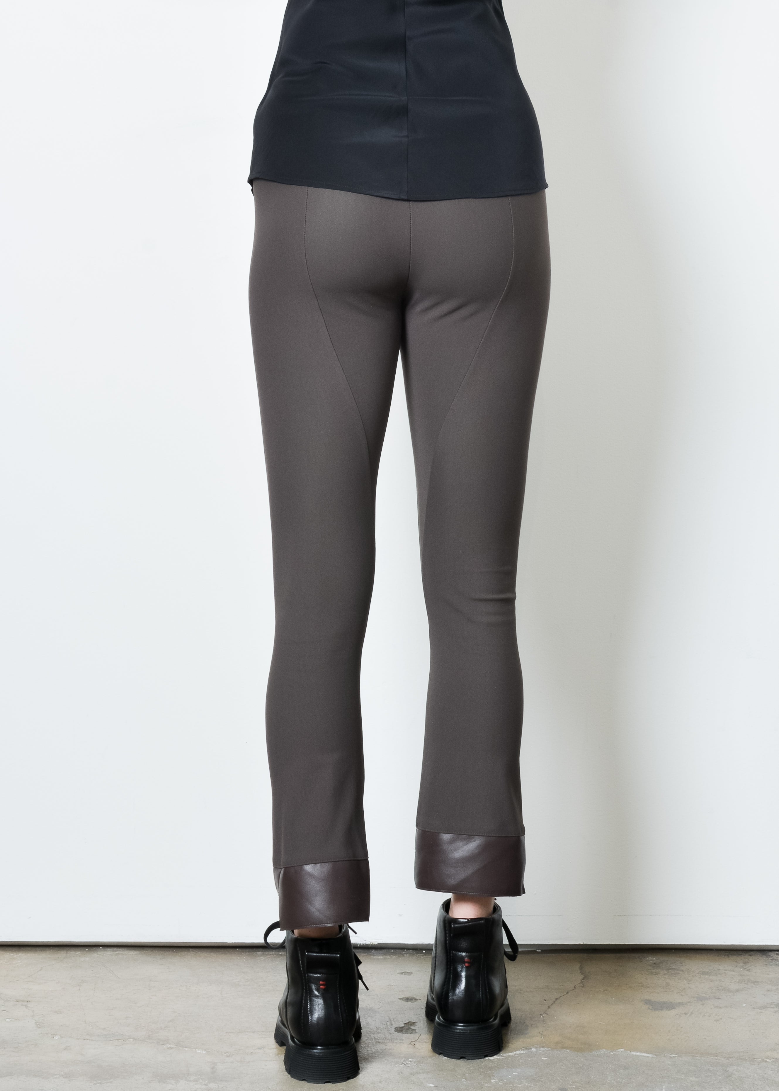 Tech Stretch Vegan Leather Step Hem Cropped Flare Pant - OLGA F2 Pant STYLEM