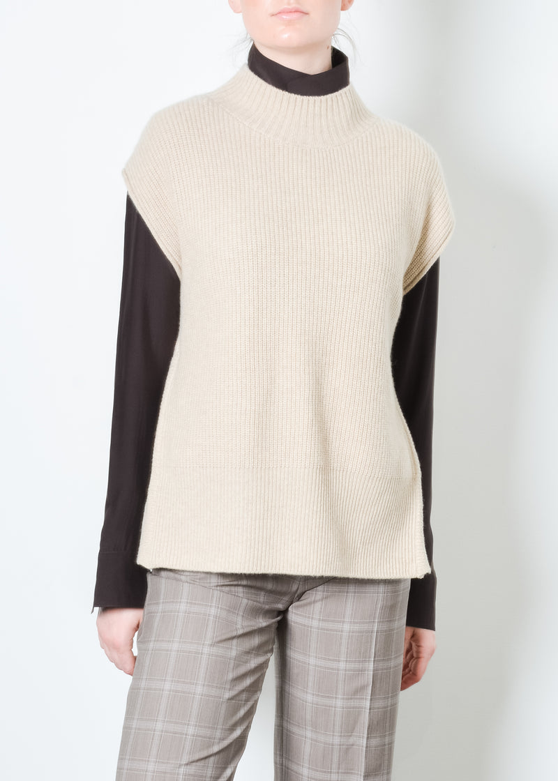Cashmere Vest with Side Zip - TEAH Sweater STYLEM Mushroom P 