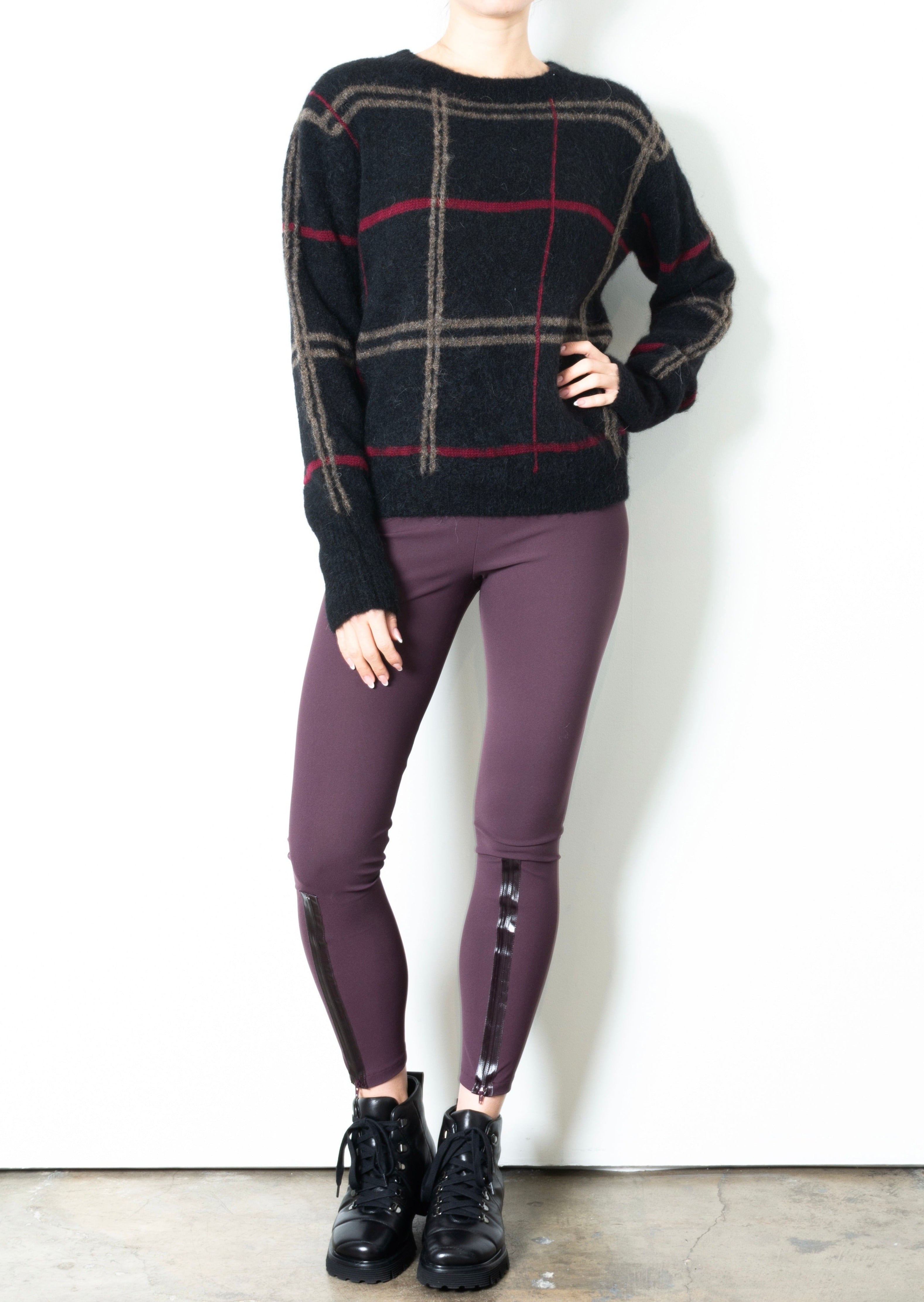 Alpaca Jacquard Crew Neck Sweater -THELMA Sweater STYLEM Black Mix P