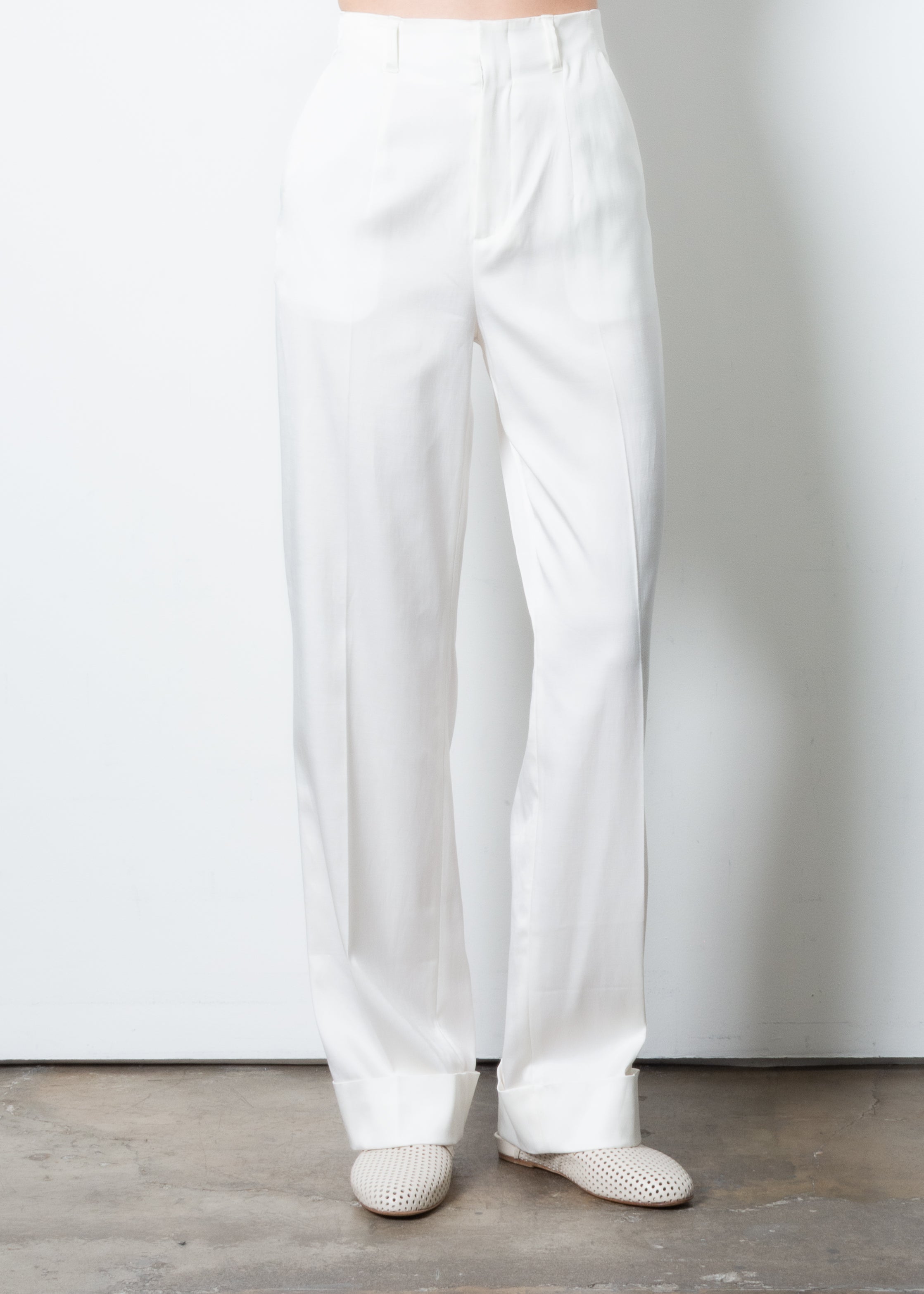Cupro Cuffed Wide Pants - THIERRY Pant STYLEM White P