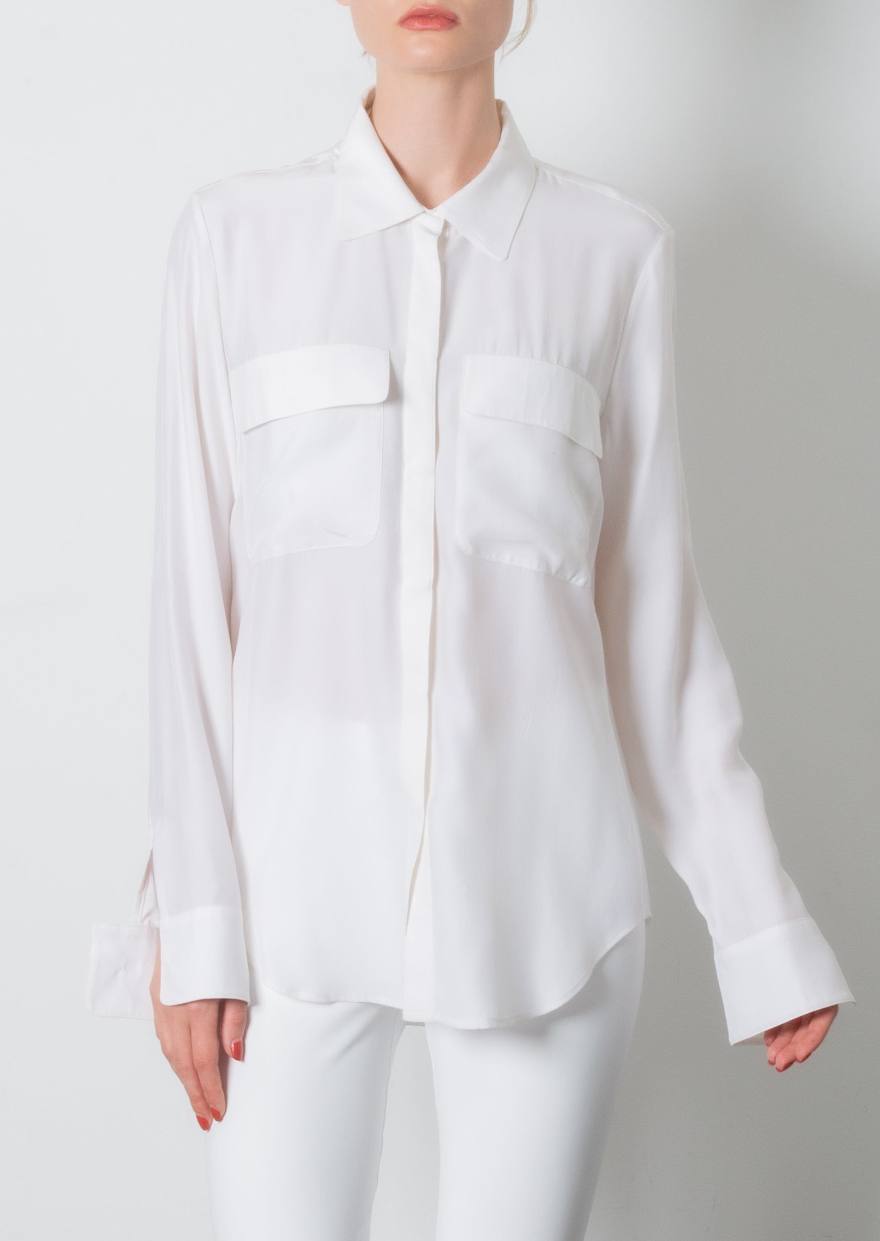 Silk Charmeuse Shirt with flap pocket - TERRAMOR CORE Top General Orient White P