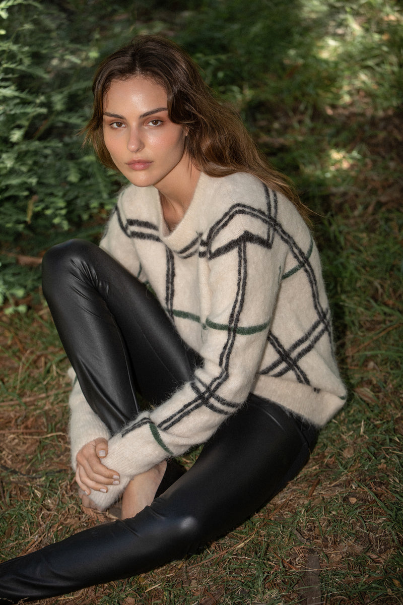 Alpaca Jacquard Crew Neck Sweater -THELMA Sweater STYLEM   