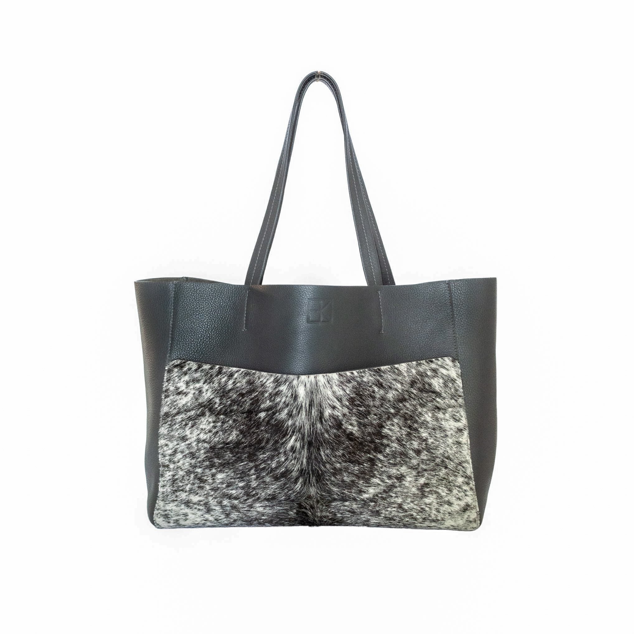 Leather Tote Bag with Calf Hair Pocket