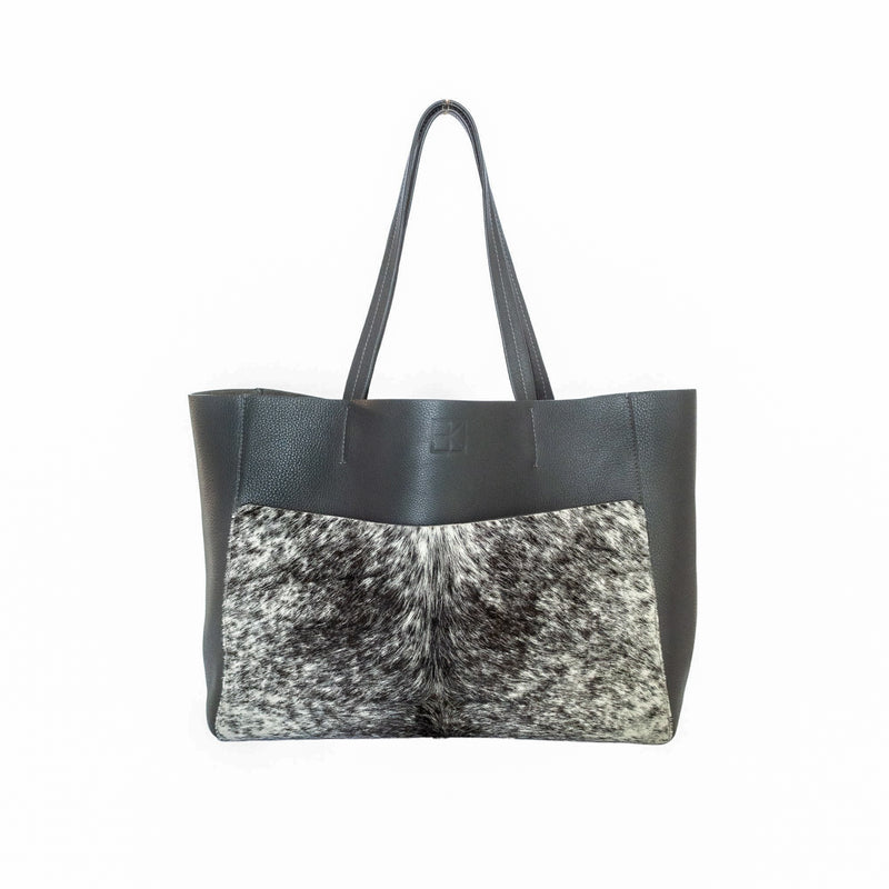 Leather Tote Bag with Calf Hair Pocket - TWYLA Bag Elaine Kim Collection Iron OS 