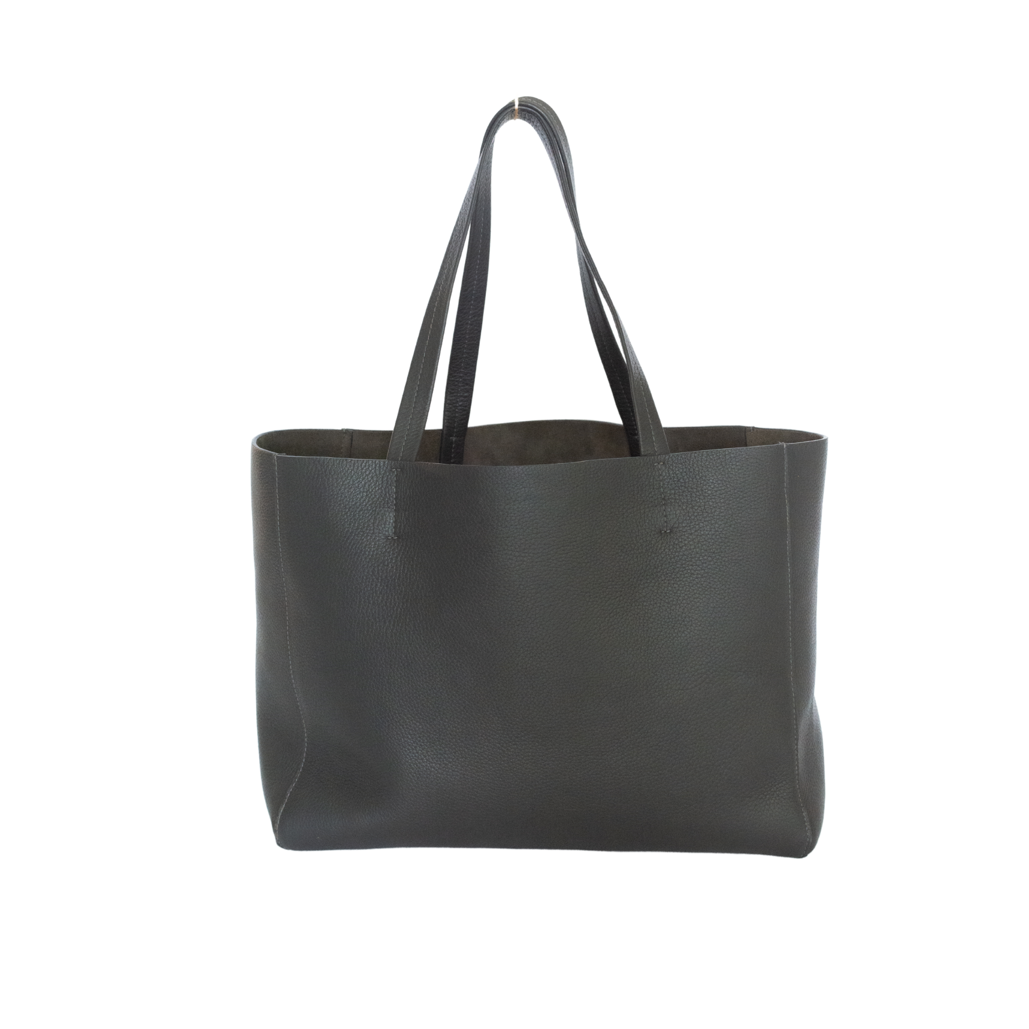 Leather Tote Bag with Calf Hair Pocket