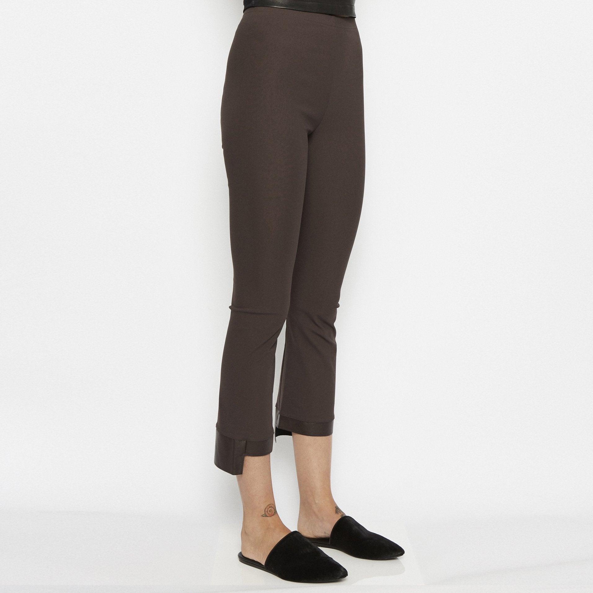 Tech Stretch Vegan Leather Step Hem Cropped Flare Leggings - OLGA Pant STYLEM