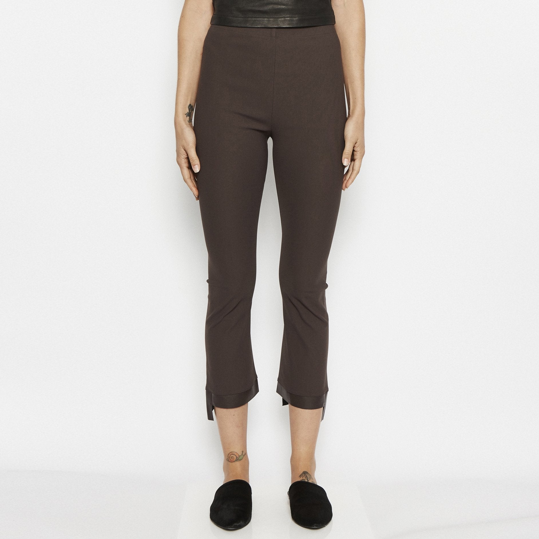 Tech Stretch Vegan Leather Step Hem Cropped Flare Leggings - OLGA Pant STYLEM