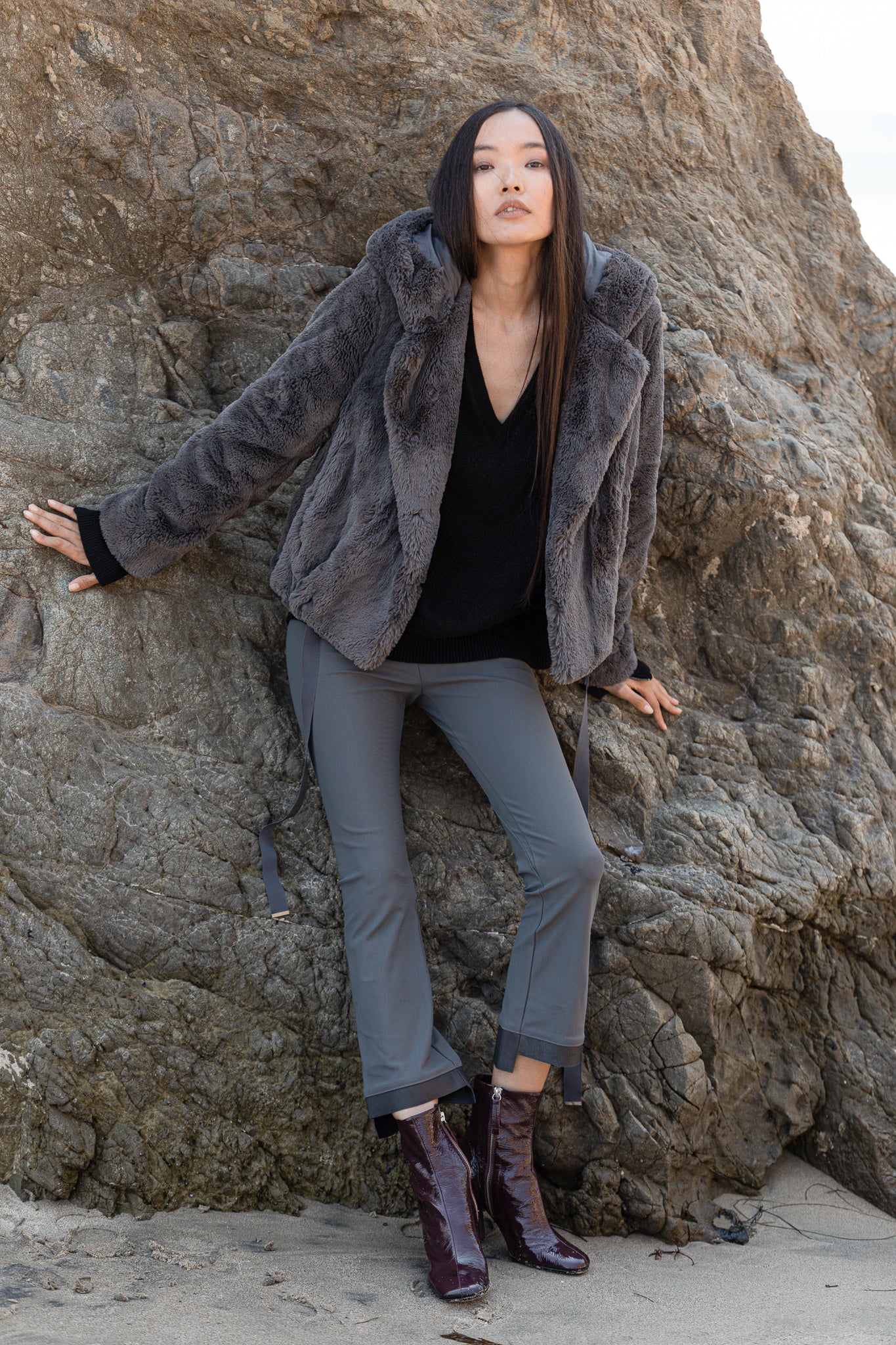 Tech Stretch Vegan Leather Step Hem Cropped Flare Leggings - OLGA Pant STYLEM