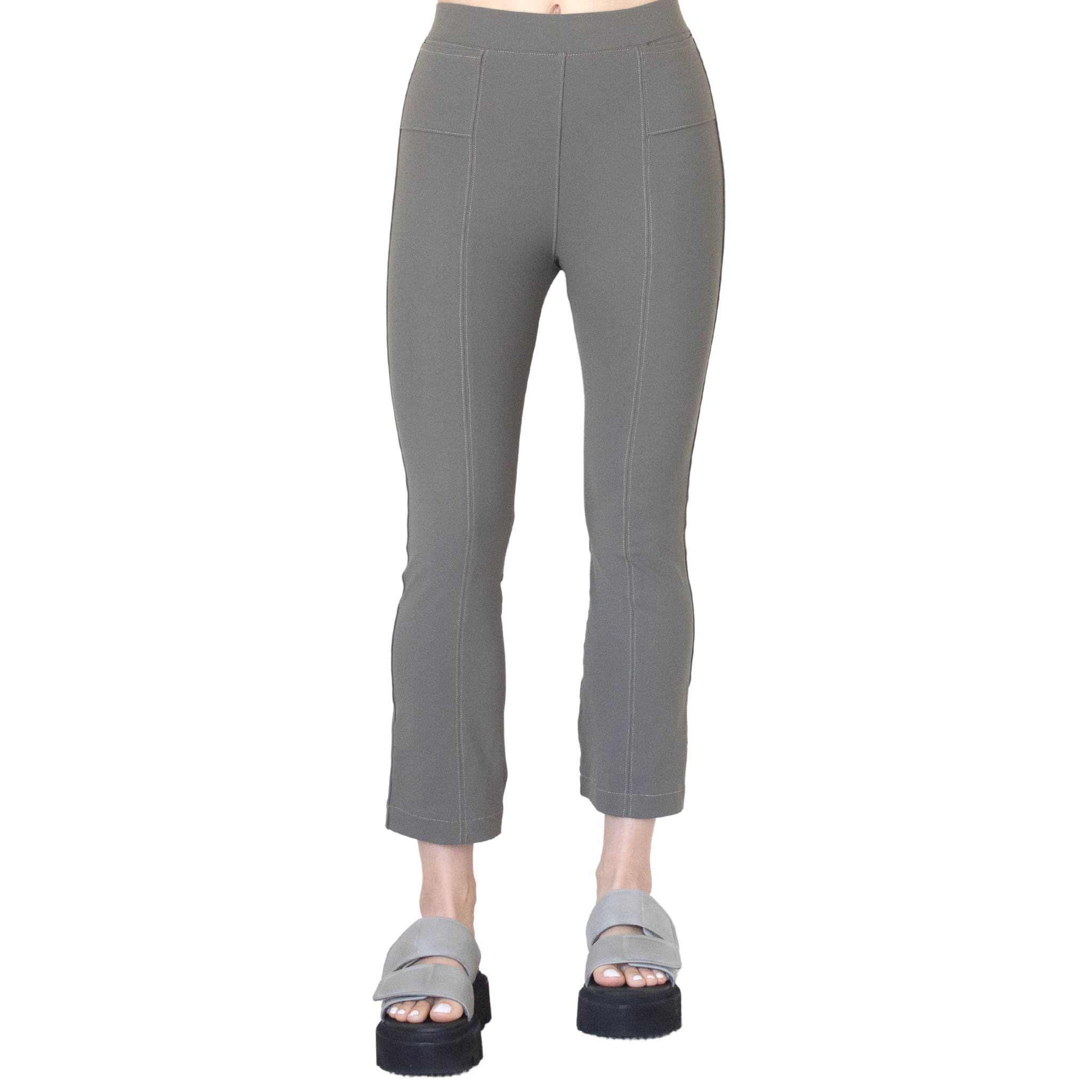 Tech Stretch Cropped Flare Legging w/ Contrast Stitch - RITA SS22 Pant STYLEM Seagrass P