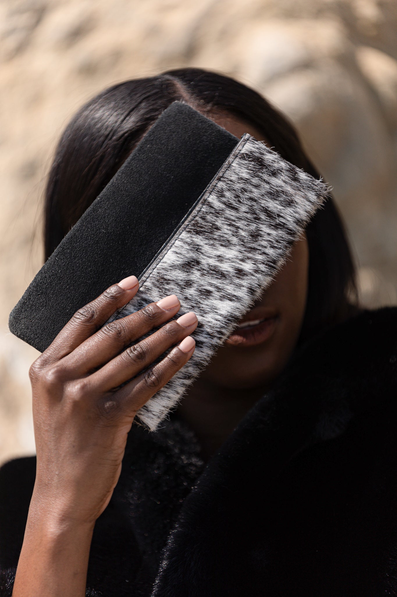 Half Calf and Suede Fold-Over Clutch