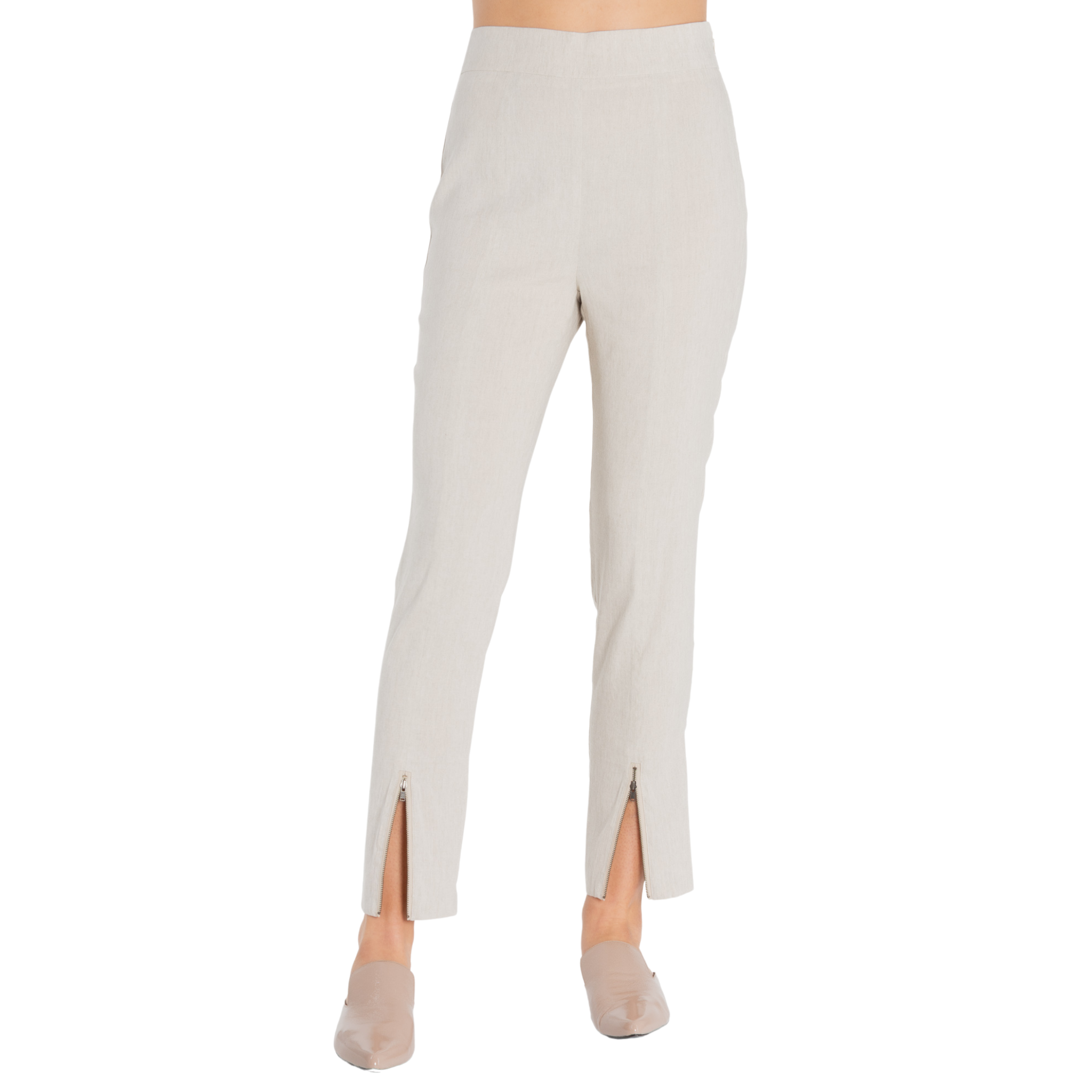 Stretch Linen Slim Pant w/ Zip - TEGAN Pant STYLEM Ecru P