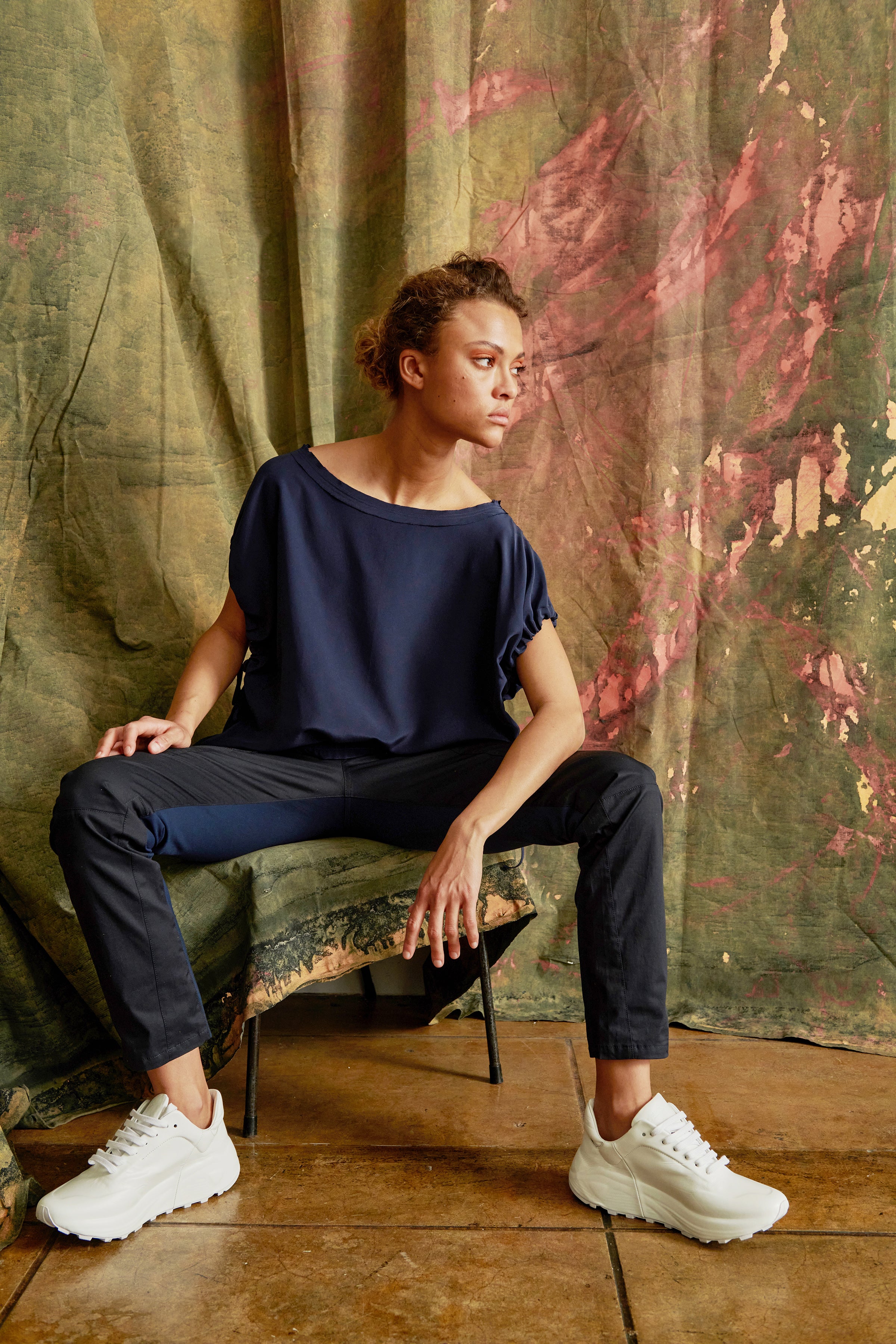 Silk Tee with Drawstrings Sleeve - UPTON SP3 Top General Orient