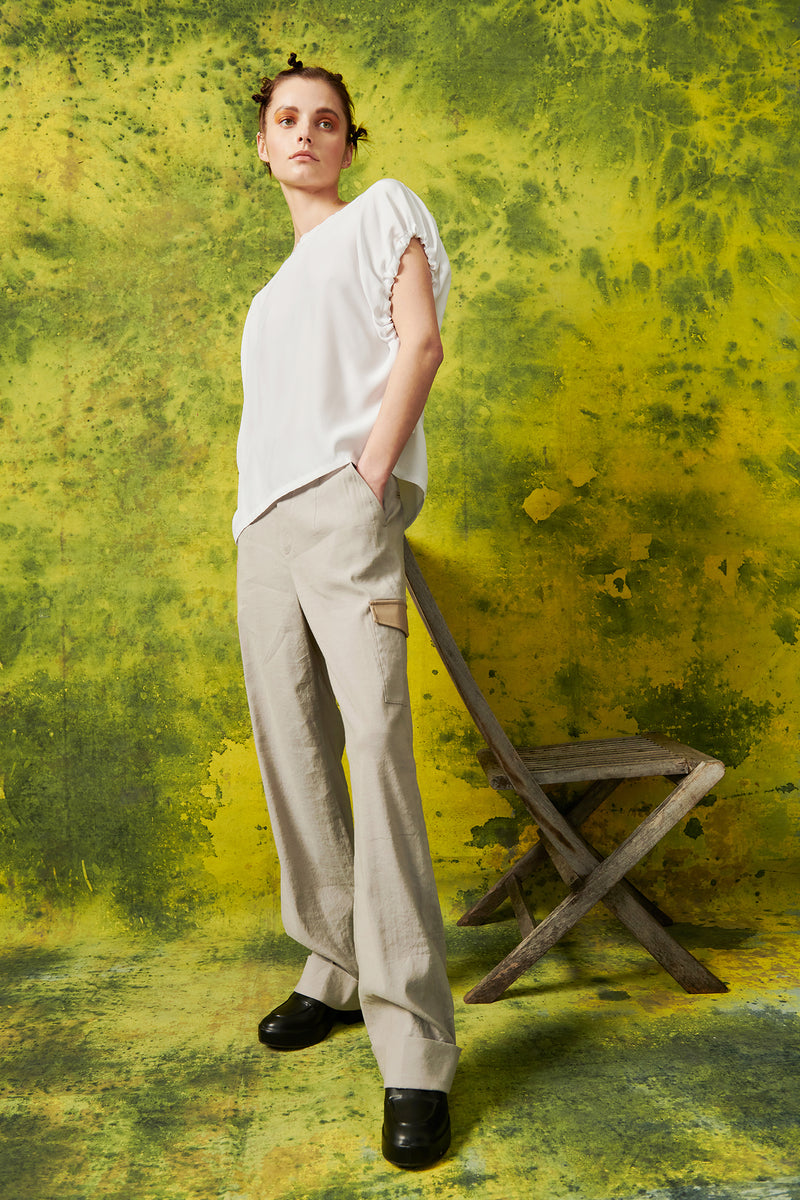 Stretch Linen Cuffed Pants with Leather Trim - WINSTON Pant STYLEM   