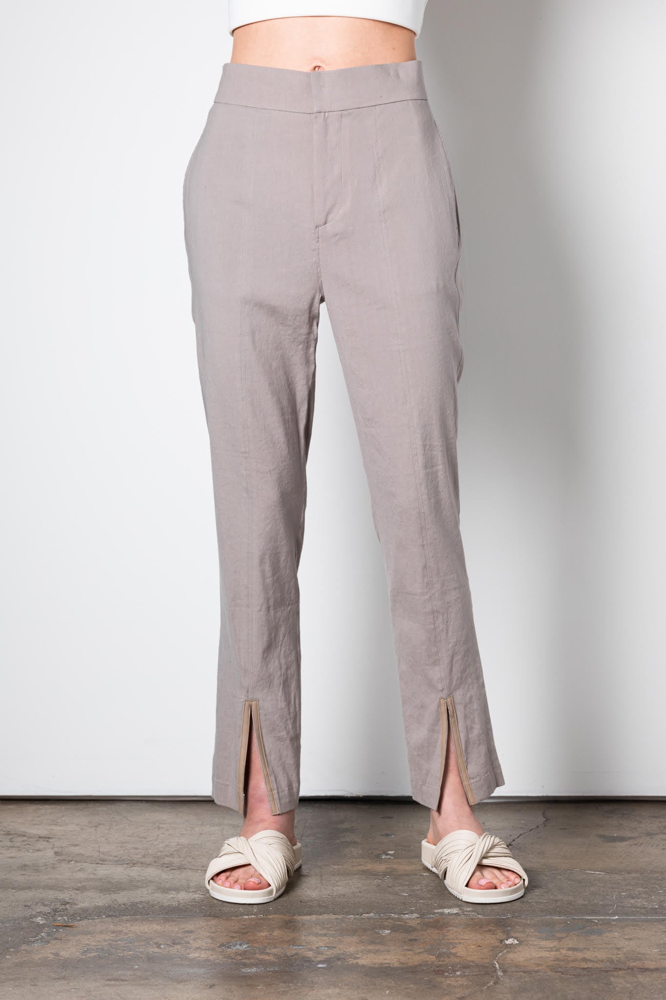 Stretch Linen Slim Pants with Leather Trim - WESLEE Pant STYLEM Flint P