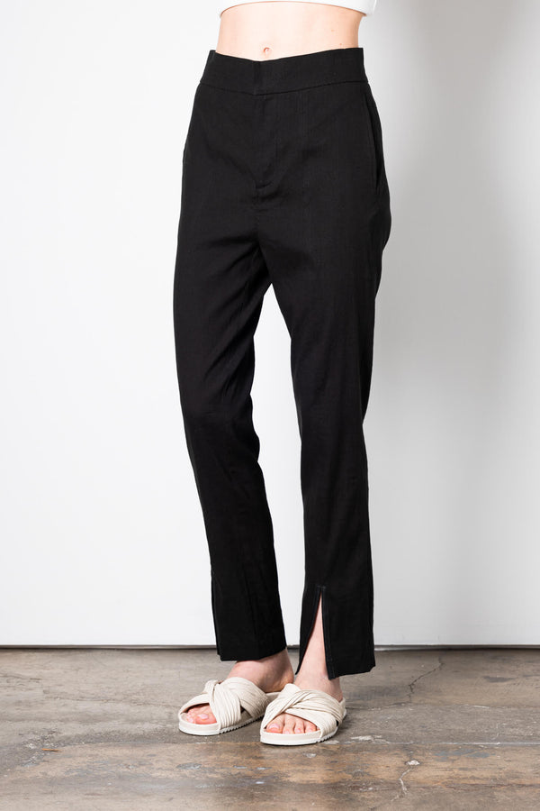 Stretch Linen Slim Pants with Leather Trim - WESLEE Pant STYLEM Black P 