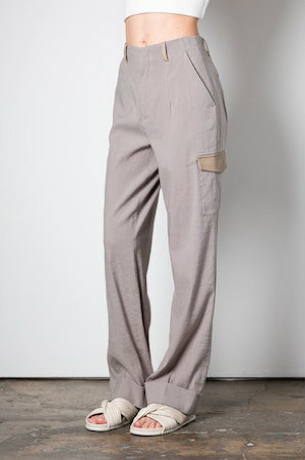 Stretch Linen Cuffed Pants with Leather Trim - WINSTON Pant STYLEM Flint P 