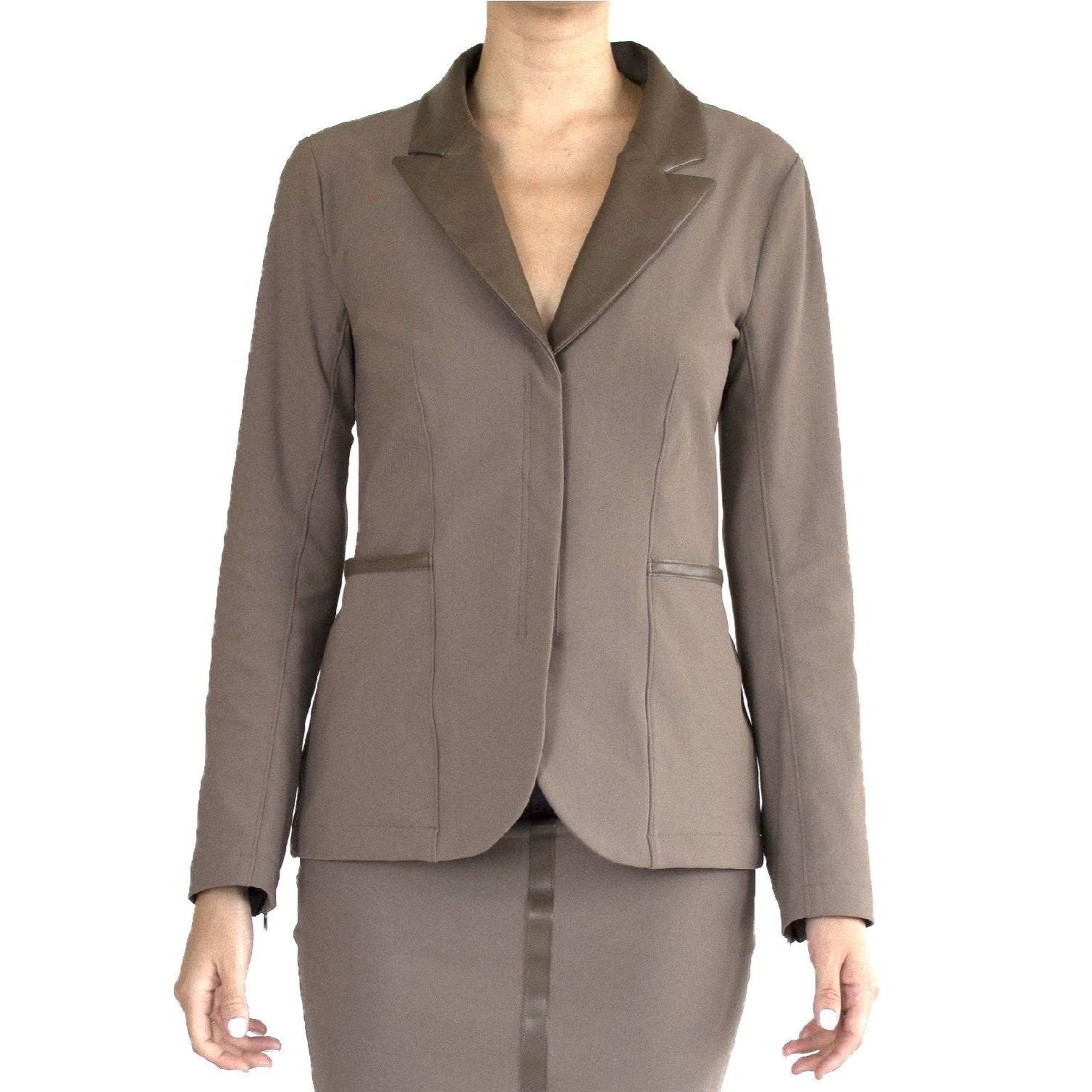 Tech Stretch Blazer with Leather Peak Lapel - SIREN Coat STYLEM Taupe P