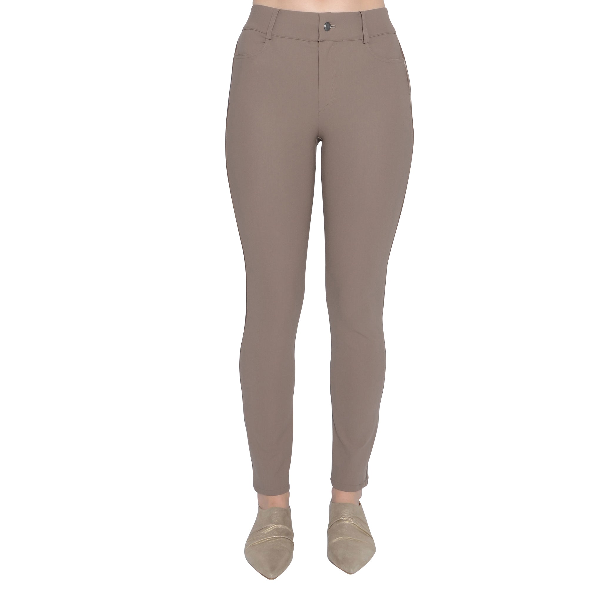 Tech Stretch Jeans w/ Leather Piping - QUINLEY Pant Elaine Kim Taupe P