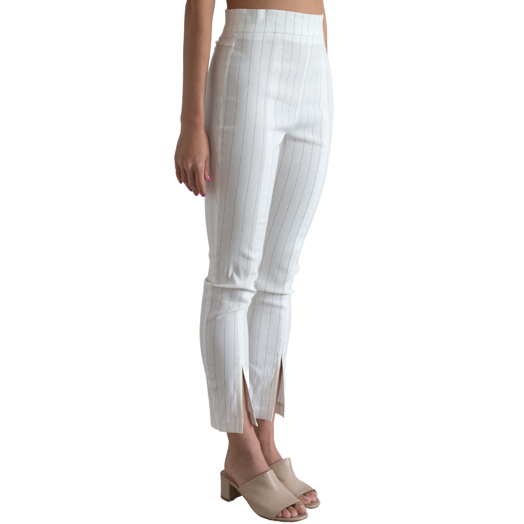 Stretch Linen Slim Pant with Leather Trim - SEVAN Pant Elaine Kim
