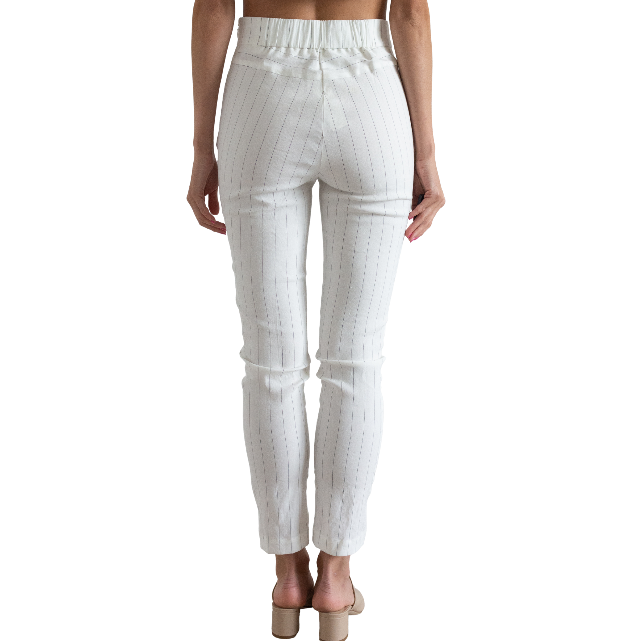 Stretch Linen Slim Pant with Leather Trim - SEVAN Pant Elaine Kim