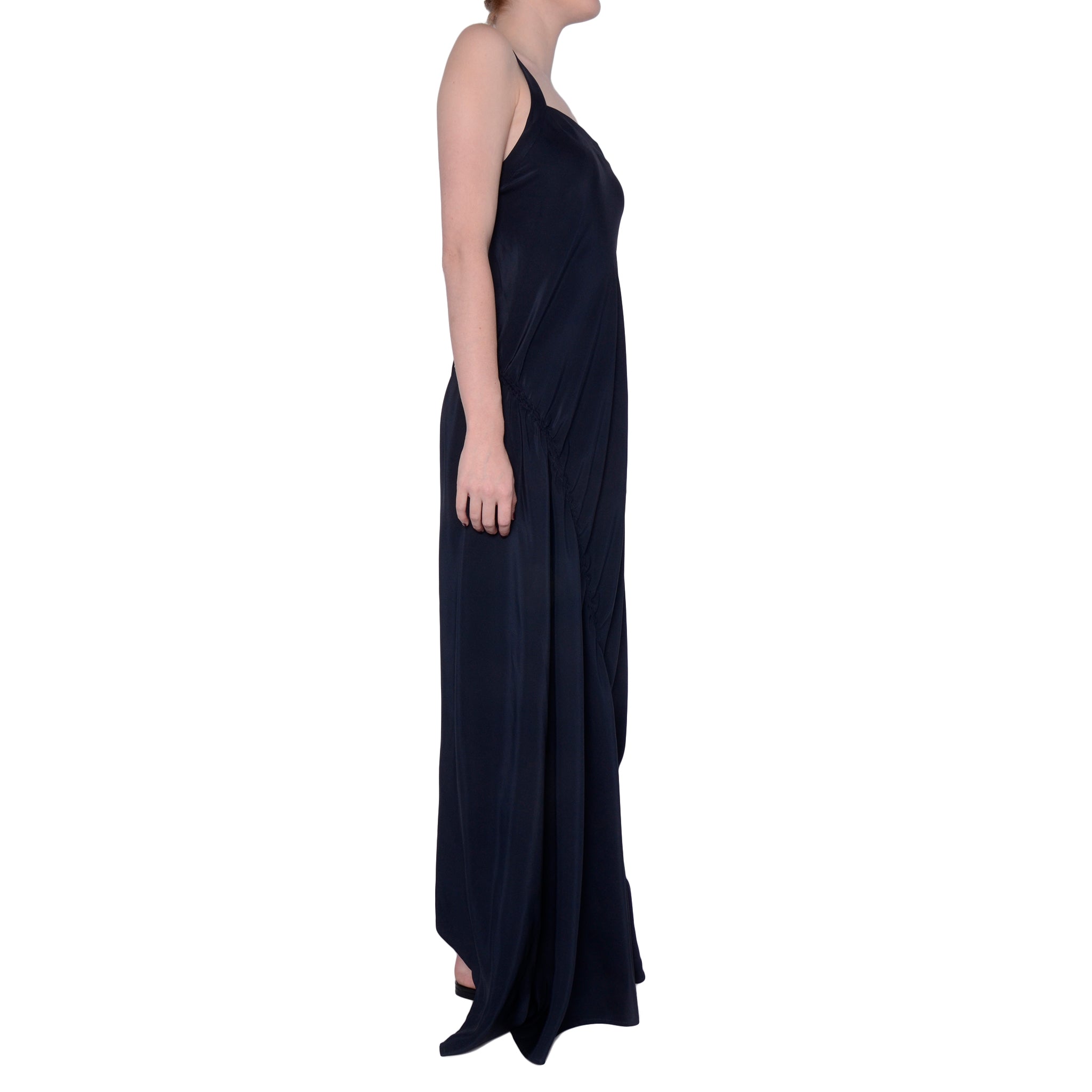 Silk Maxi Dress with Asymmetric Drawstring - SHAY Dress Elaine Kim