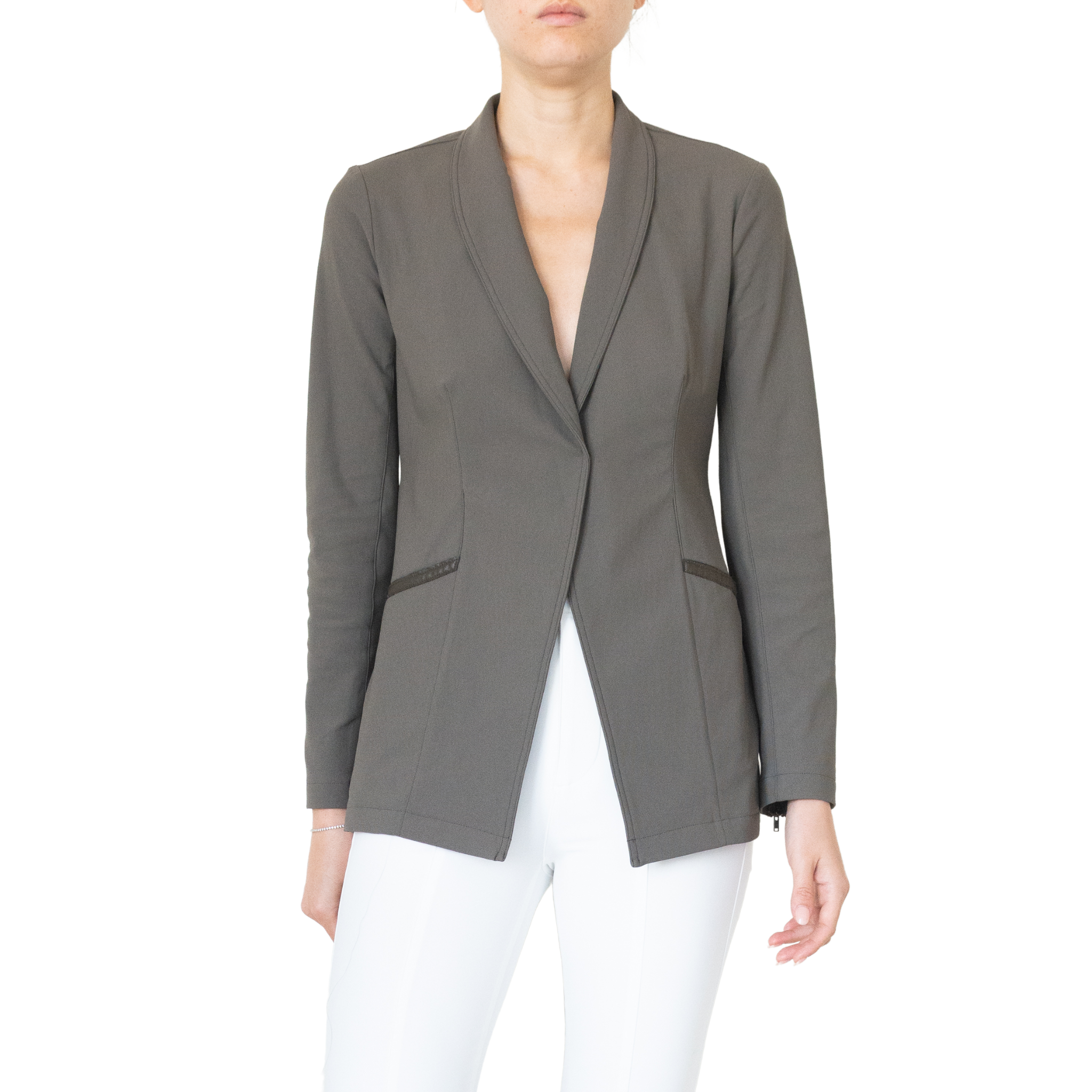 Tech Stretch Shawl Collar Blazer with Zipper - TAMARA S2 Coat STYLEM Seagrass P