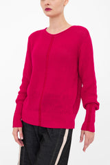 Cotton Waffle Knit Top with Grosgrain Trim - BERNETTE Sweater YUE FENG Berry P