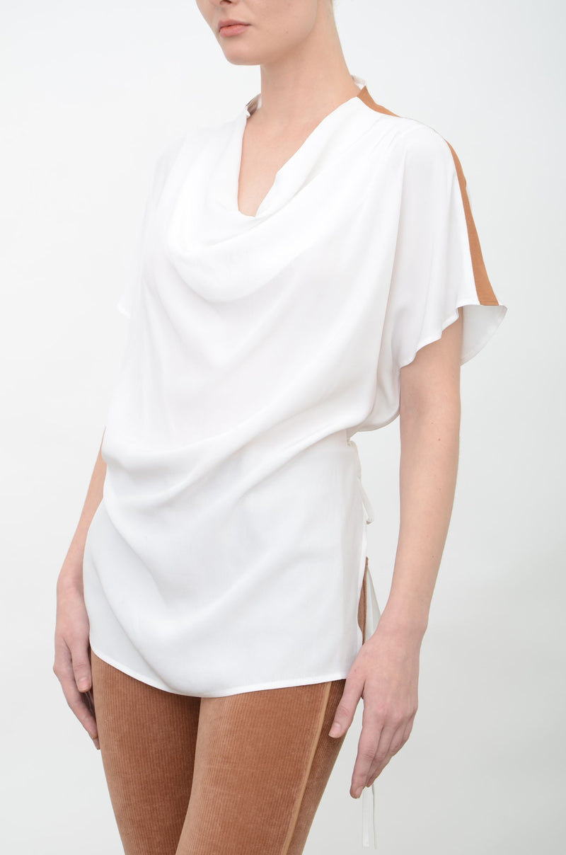 Silk Drape Neck Shell Top with Grosgrain Tape - ARIA FA24 Top GENERAL ORIENT   