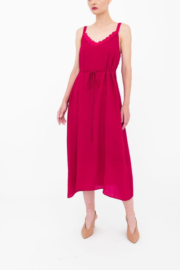 Silk Georgette Strap Midi Dress with Grosgrain Trim - BABETTE Dress GENERAL ORIENT