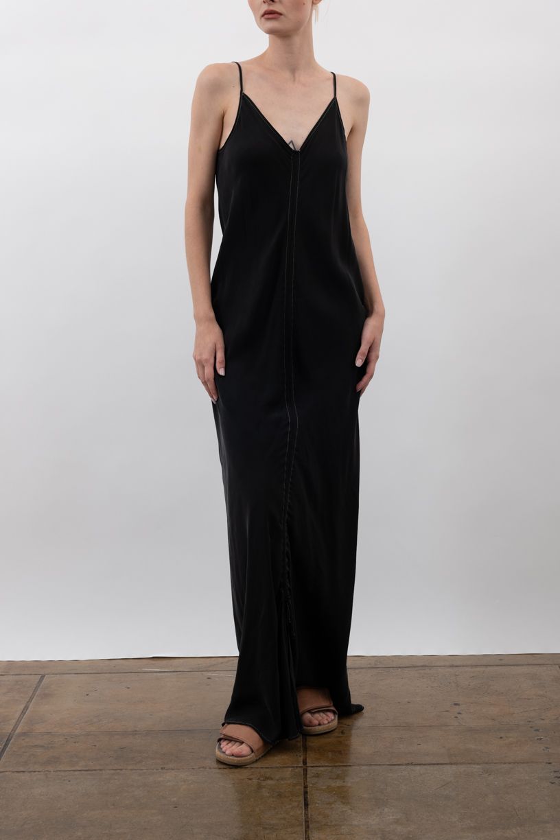 Silky Cupro Long Spaghetti Strap Dress - WILEY Dress STYLEM Black P