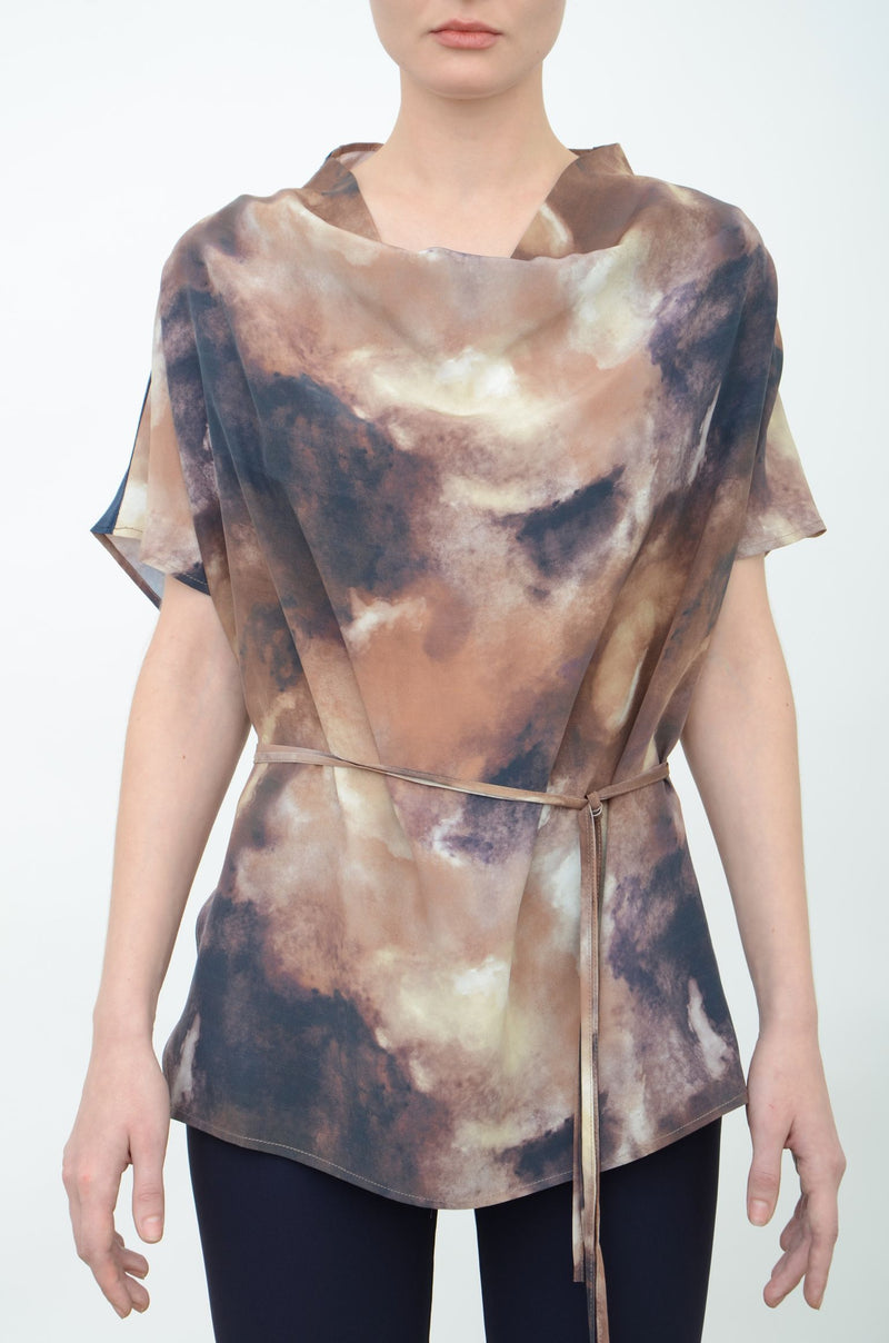 Silk Drape Neck Shell Top with Grosgrain Tape - ARIA FA24 Top GENERAL ORIENT Tie Dye Camo P 