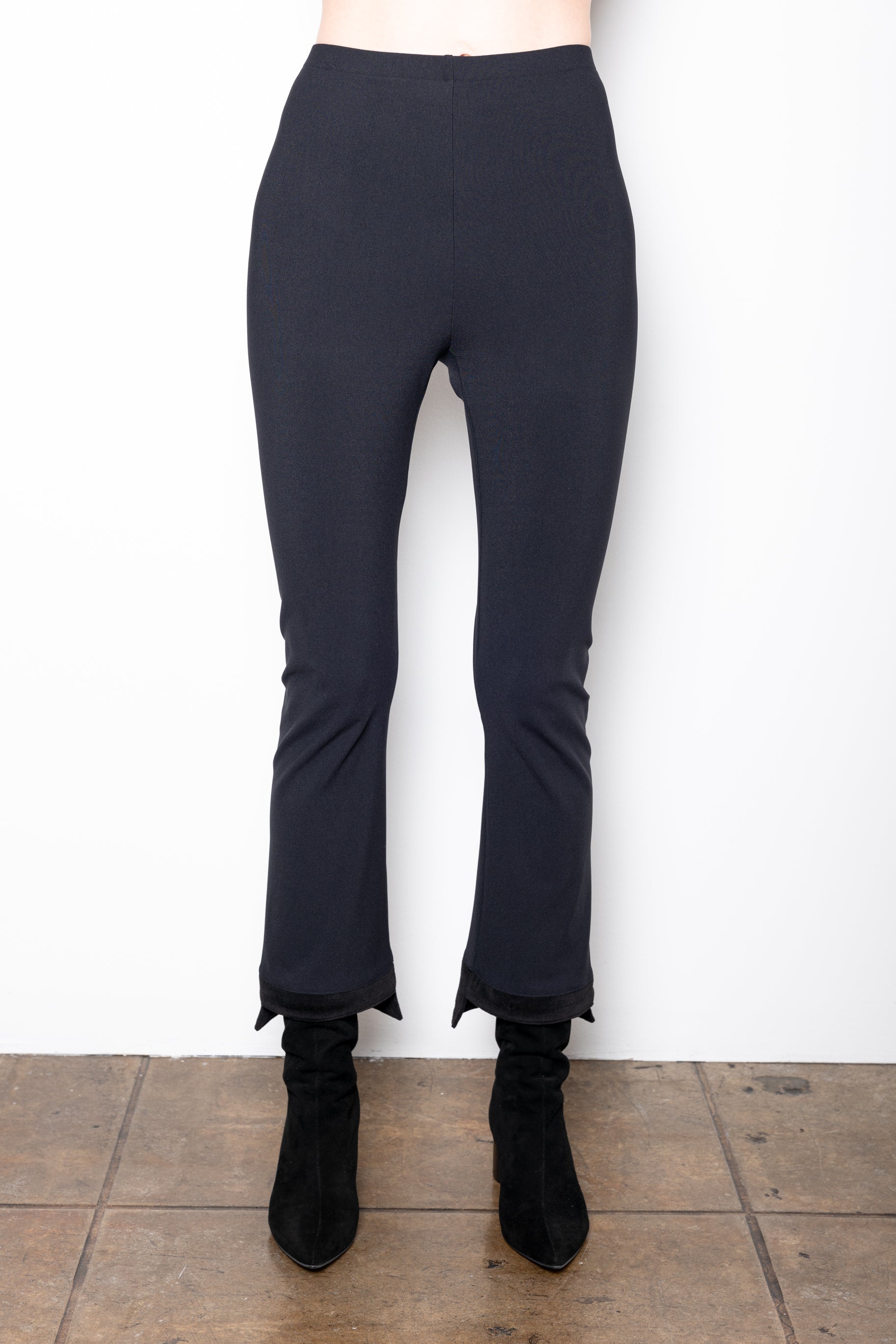 Velvet Step Hem Cropped Flare Tech Stretch Leggings - OLGA VELVET Pant STYLEM Velvet Black P