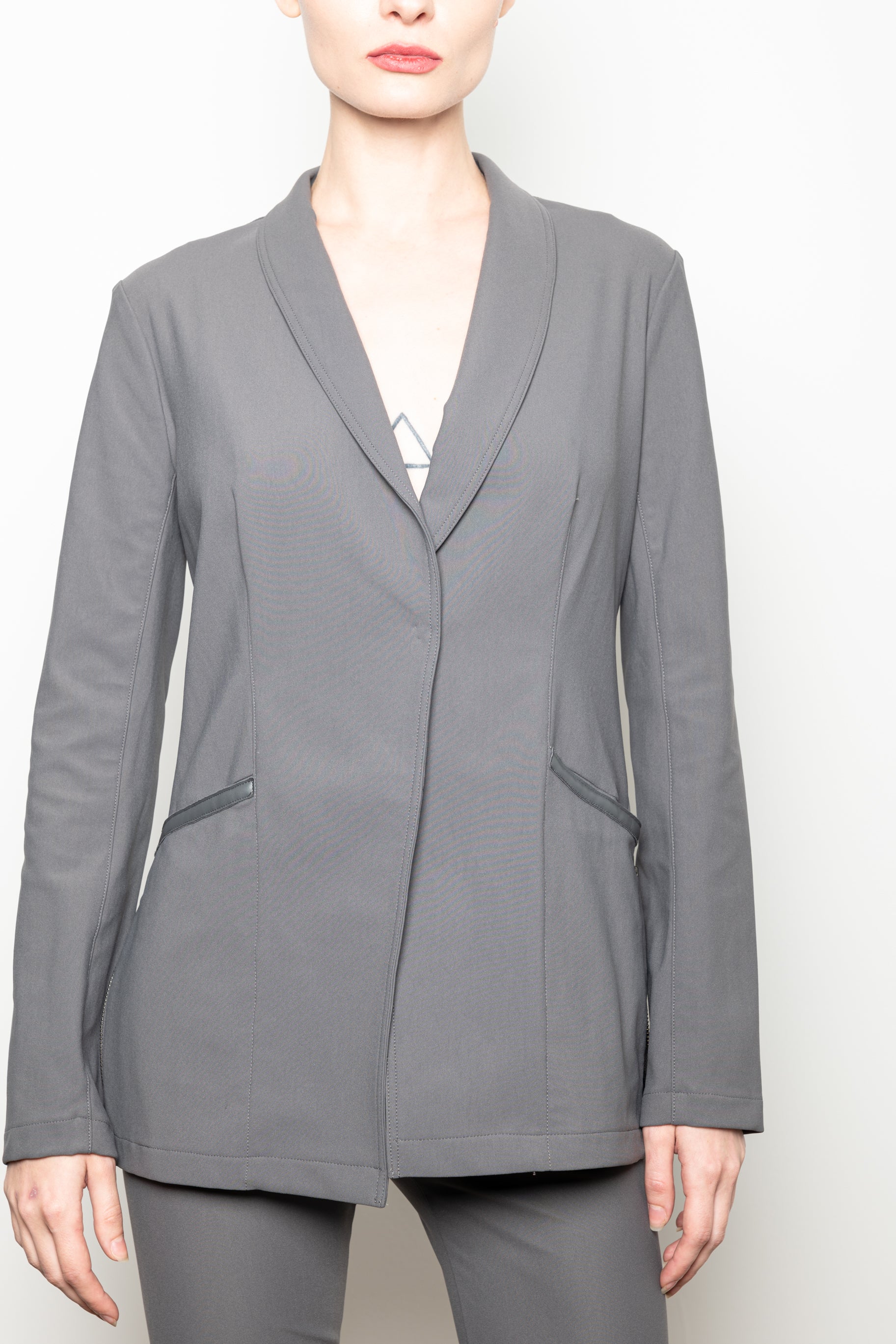 Tech Stretch Shawl Collar Blazer with Zipper - TAMARA H3 Jacket STYLEM Pewter P 