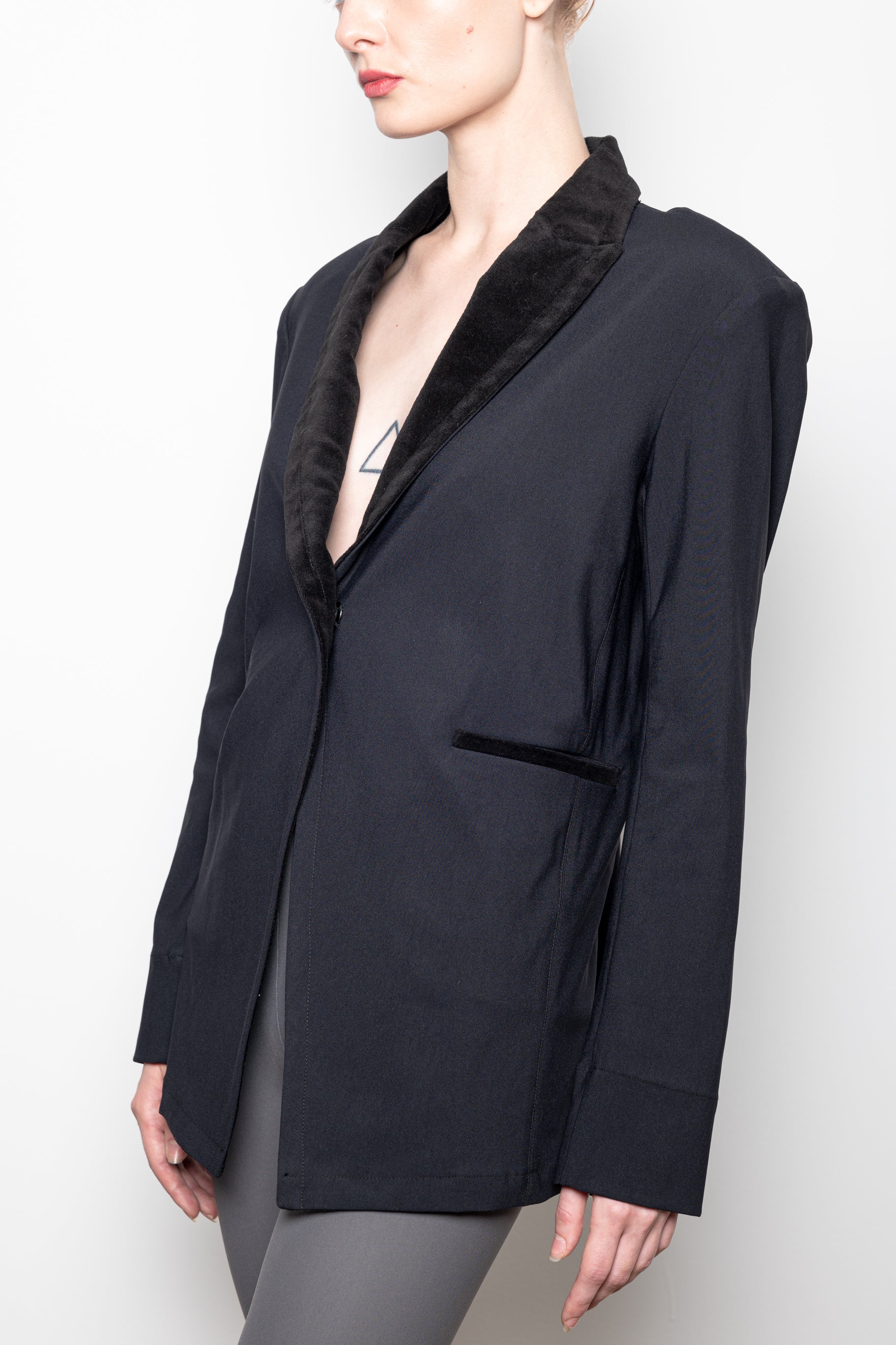 Tech Stretch Oversized Blazer with Velvet Trim - VALLEJO Jacket STYLEM