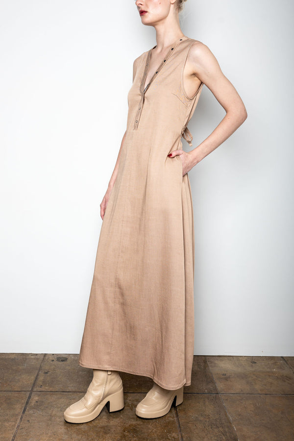 Eco Denim V Neck Long Dress with Cut Out Back - VALLEY Dress STYLEM   