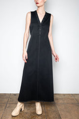 Eco Denim V Neck Long Dress with Cut Out Back - VALLEY SUM/PF23 Dress STYLEM Black P 