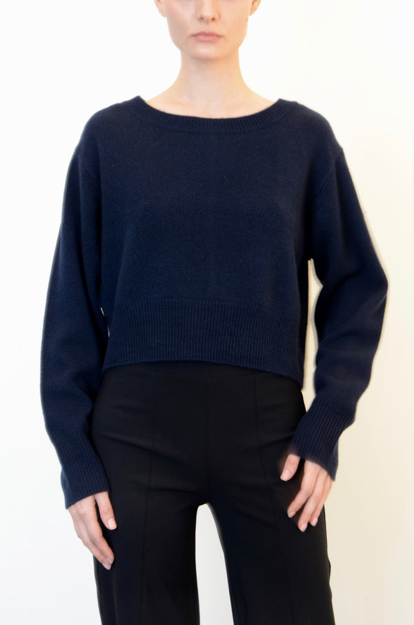 Cashmere Crew Neck Crop Sweater - WONDER Sweater STYLEM Cobalt P 