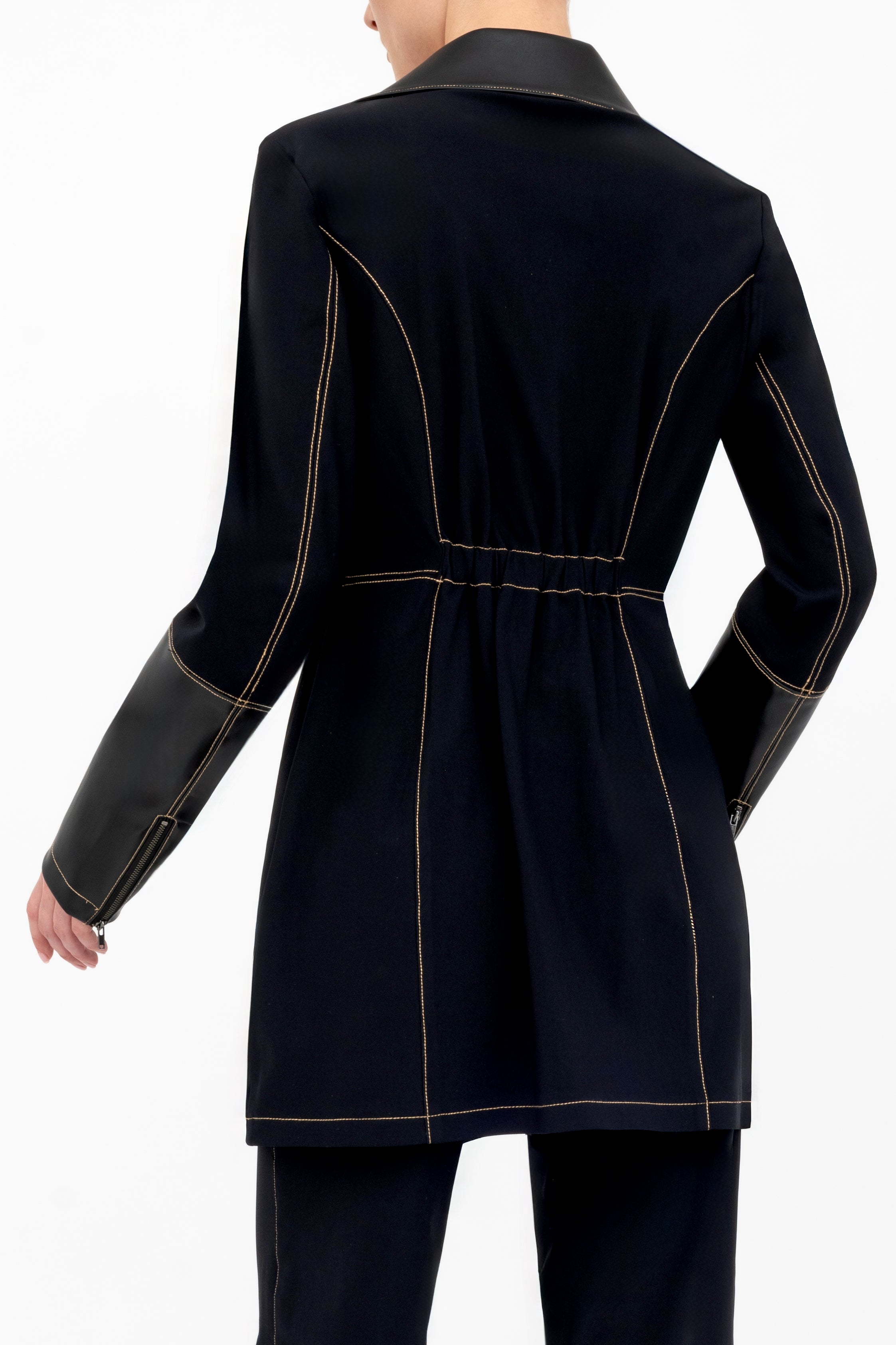 Tech Stretch Moto Coat with Vegan Leather & Contrast Stitching - ASANA Coat GENERAL ORIENT