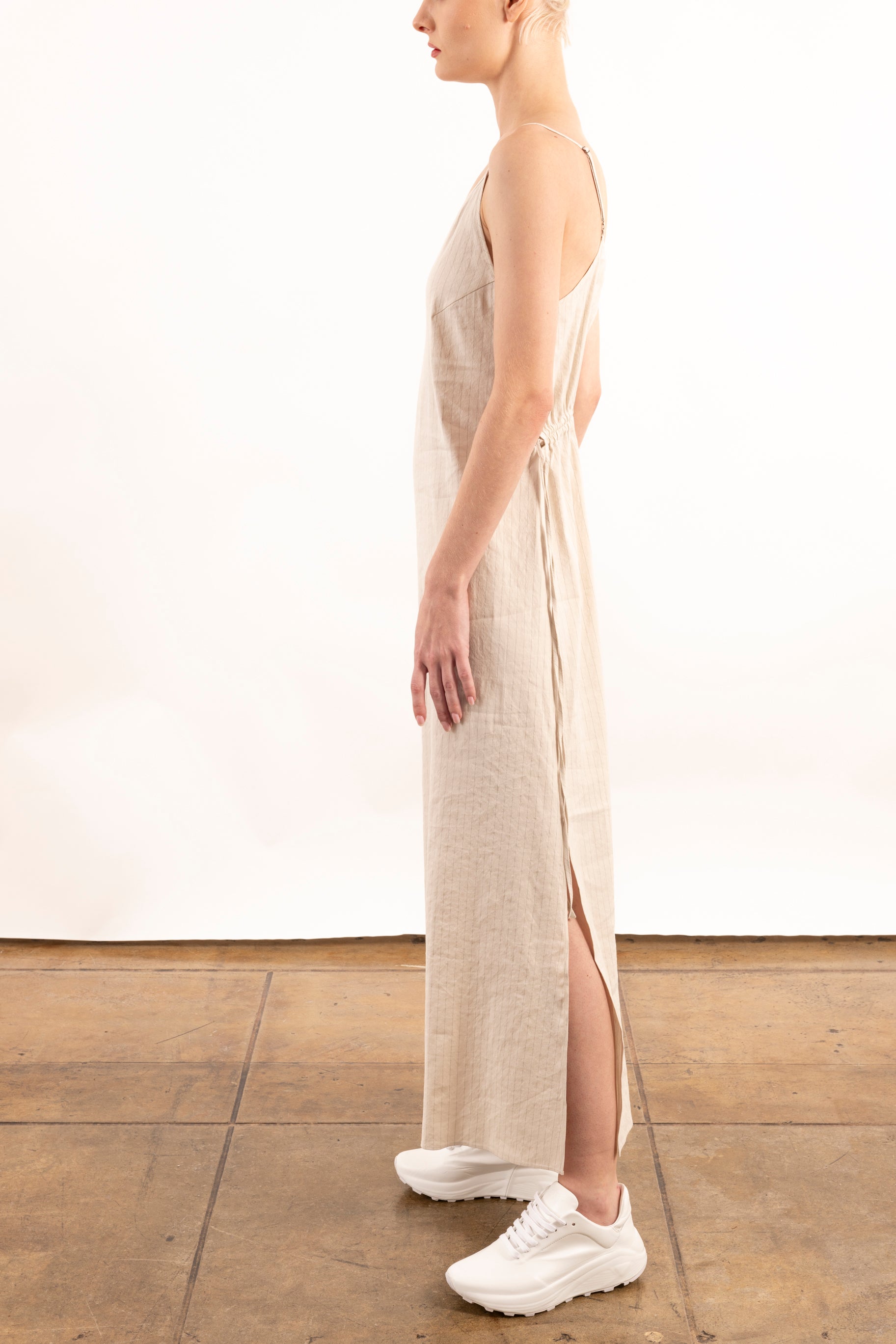 Stretch Pin Stripe Linen Dress - YNES Dress STYLEM   