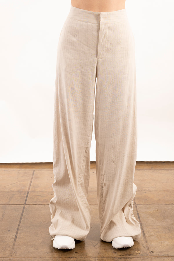 Stretch Pin Stripe Linen Wide Pants - YOSHI Pant STYLEM Ecru Stripe P 