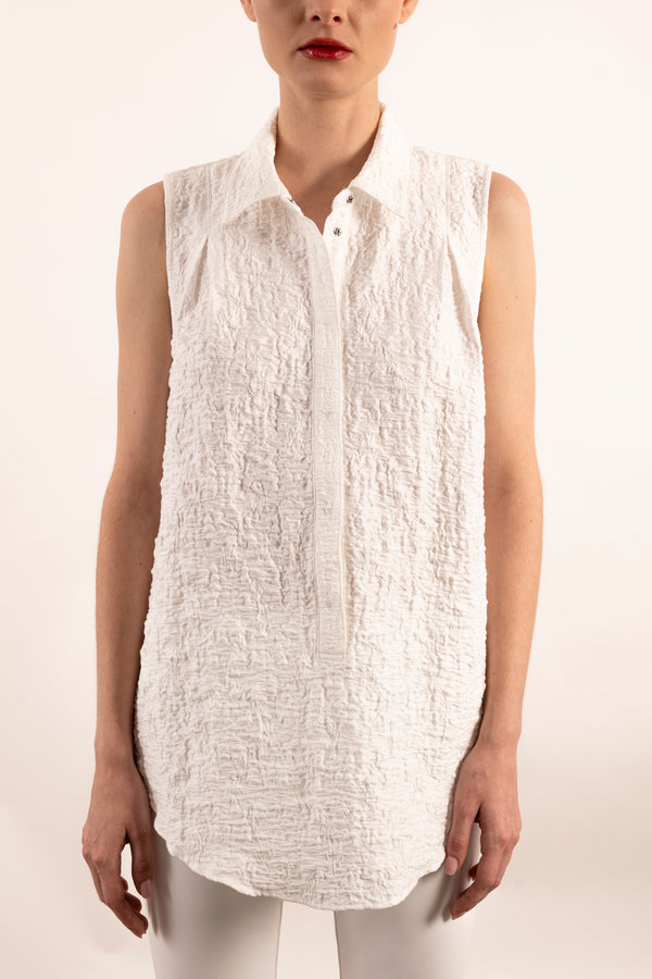 Cotton Shirt Collar Shell Top - YUCCA Top GENERAL ORIENT White P 